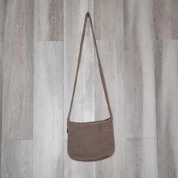 The Sak Taupe Handmade Crocheted Knit Woven Boho Shoulder Bag - Picture 1 of 12